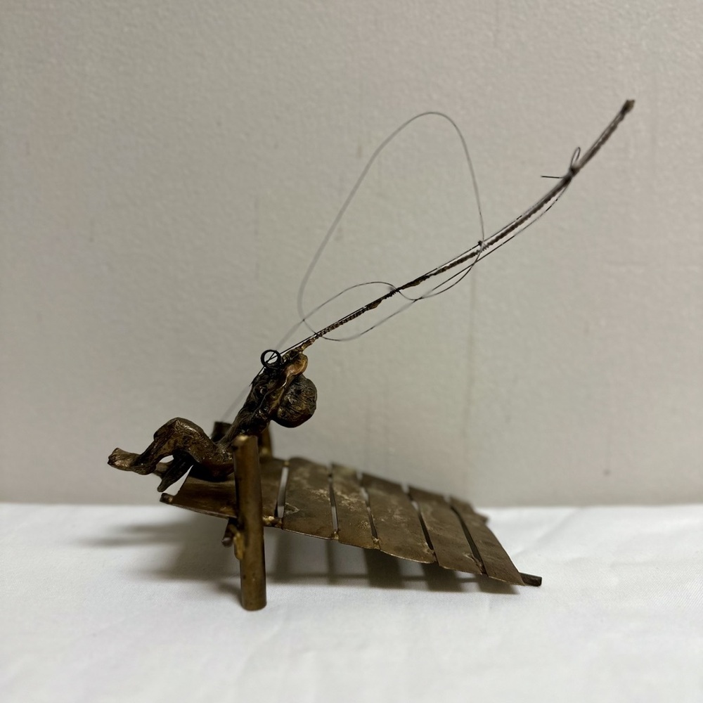 Brutalist Bronze Copper Fisherman Sculpture